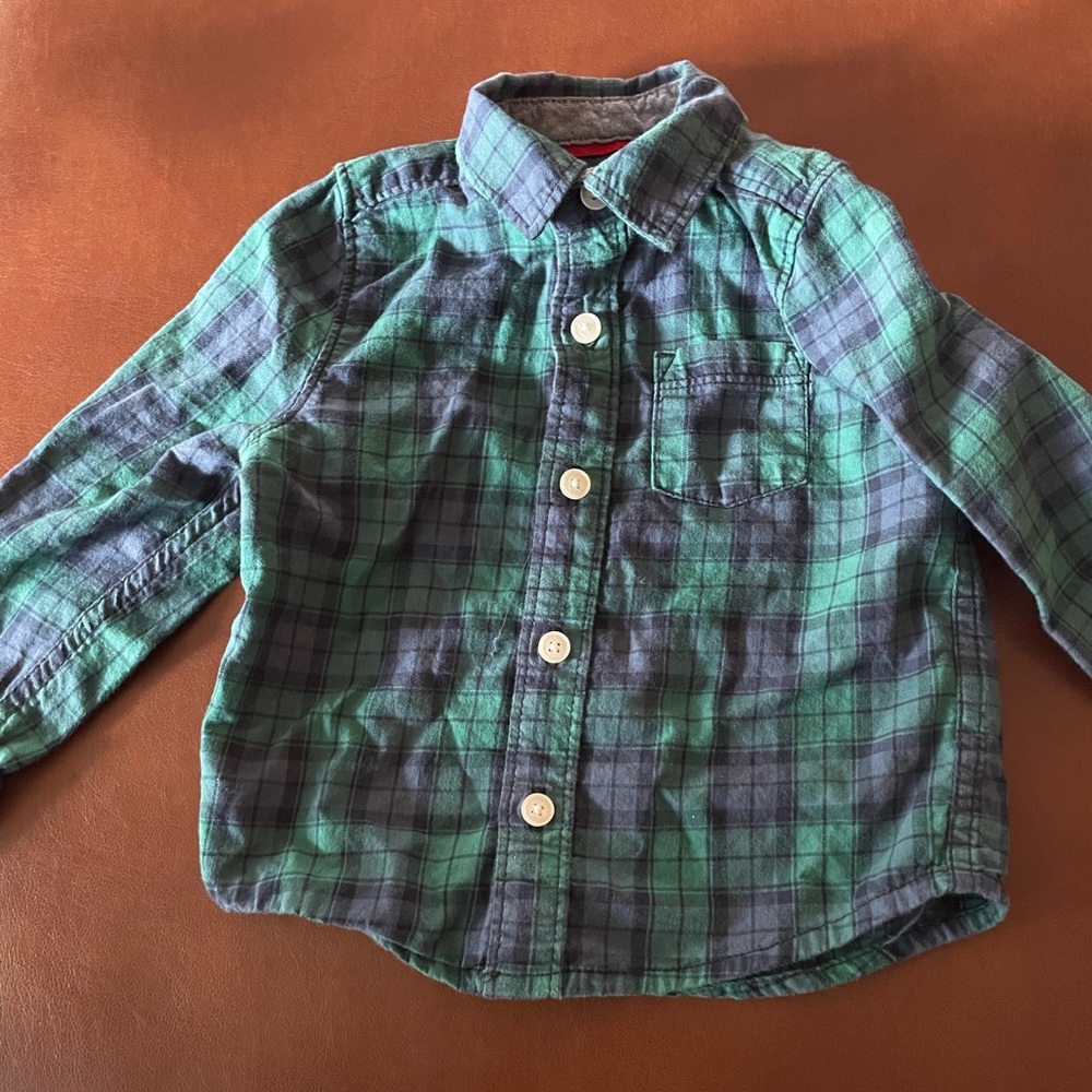 Osh Kosh plaid button down, blue and green plaid, size 12 months